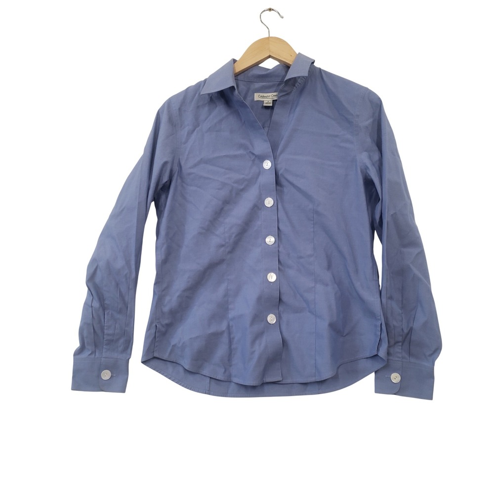 Coldwater Creek Button Down Shirt Small Blue Cotton Long Sleeve Professional